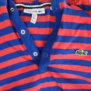 Lacoste Kids Striped Button Down Hooded Shirt in Blue and Red